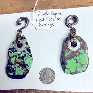 Diablo Organics Genuine Turquoise Slabs with sterling silver solid coils.